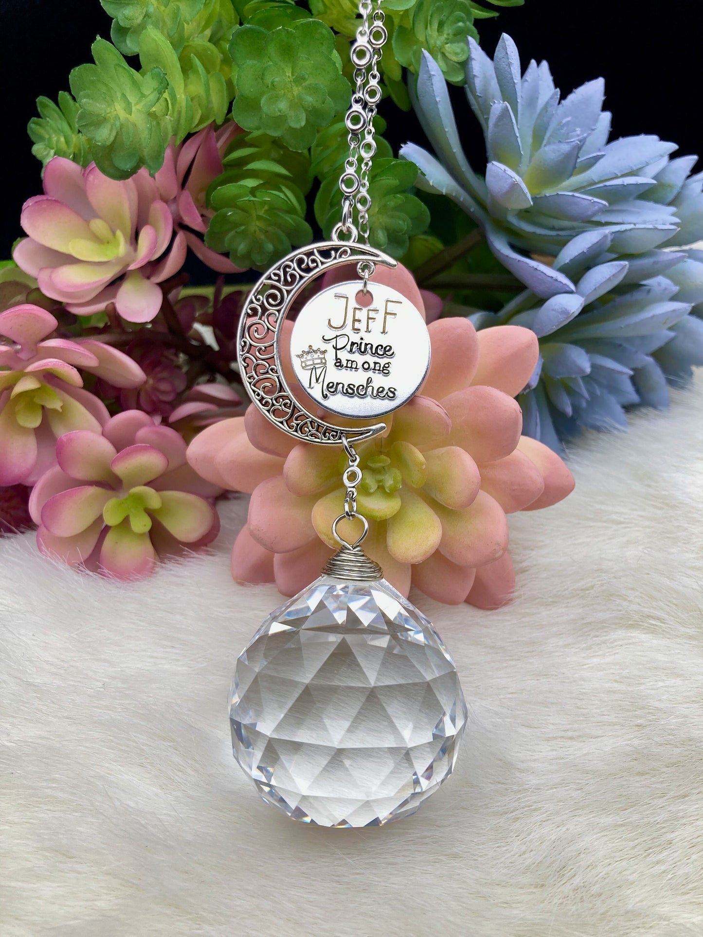 Personalized Sun Catcher Prism with birthstone, hand-stamped message.