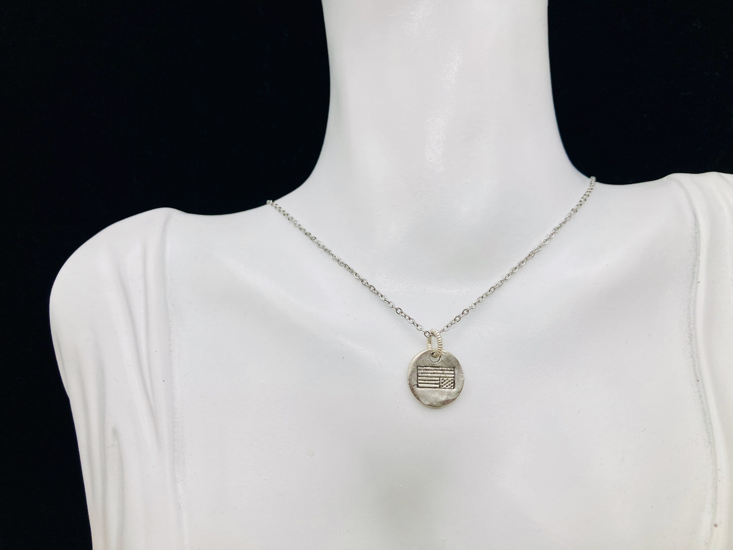"Distress" American Flag Necklace in silver or gold