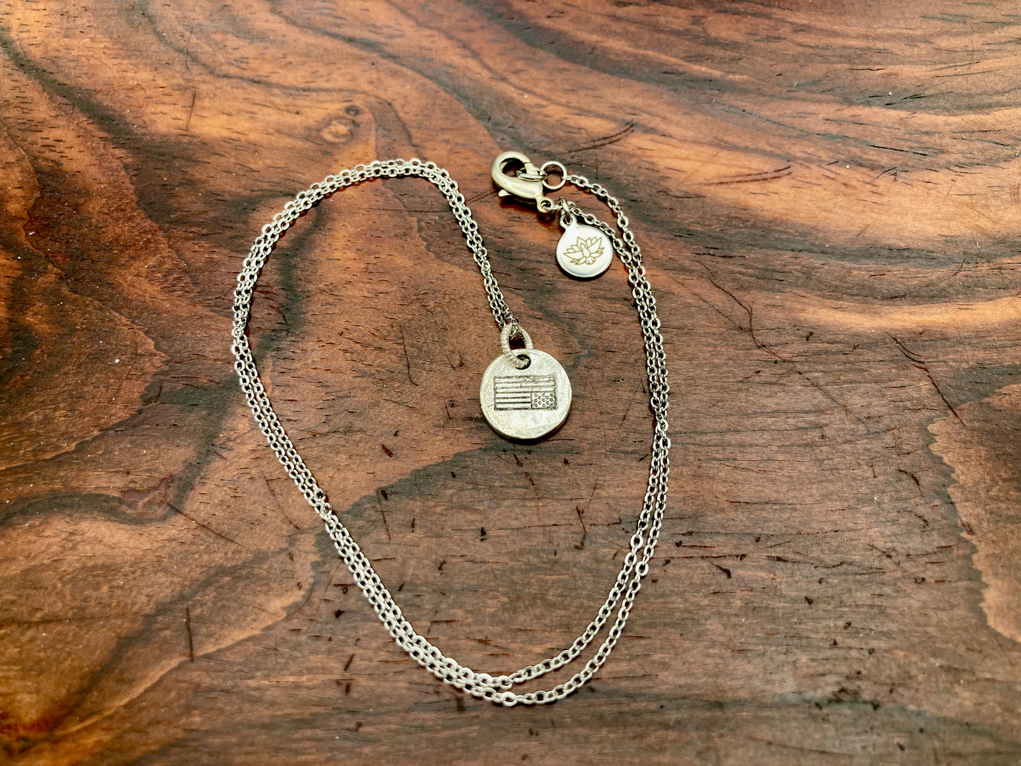 "Distress" American Flag Necklace in silver or gold