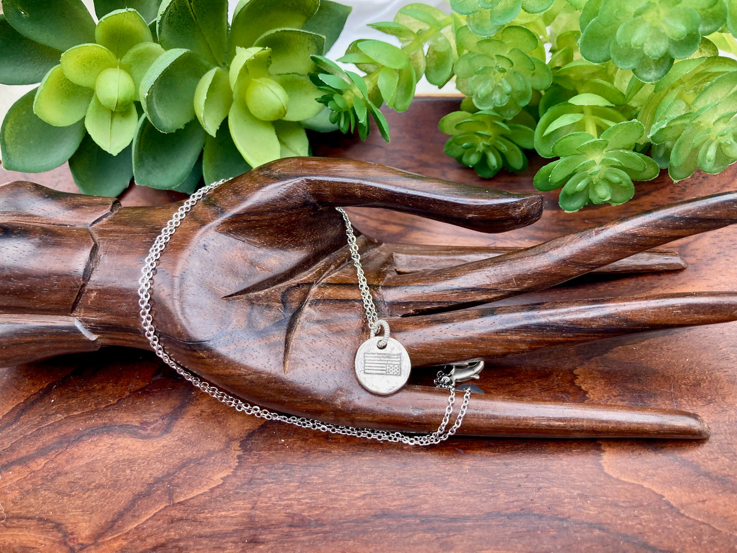 "Distress" American Flag Necklace in silver or gold
