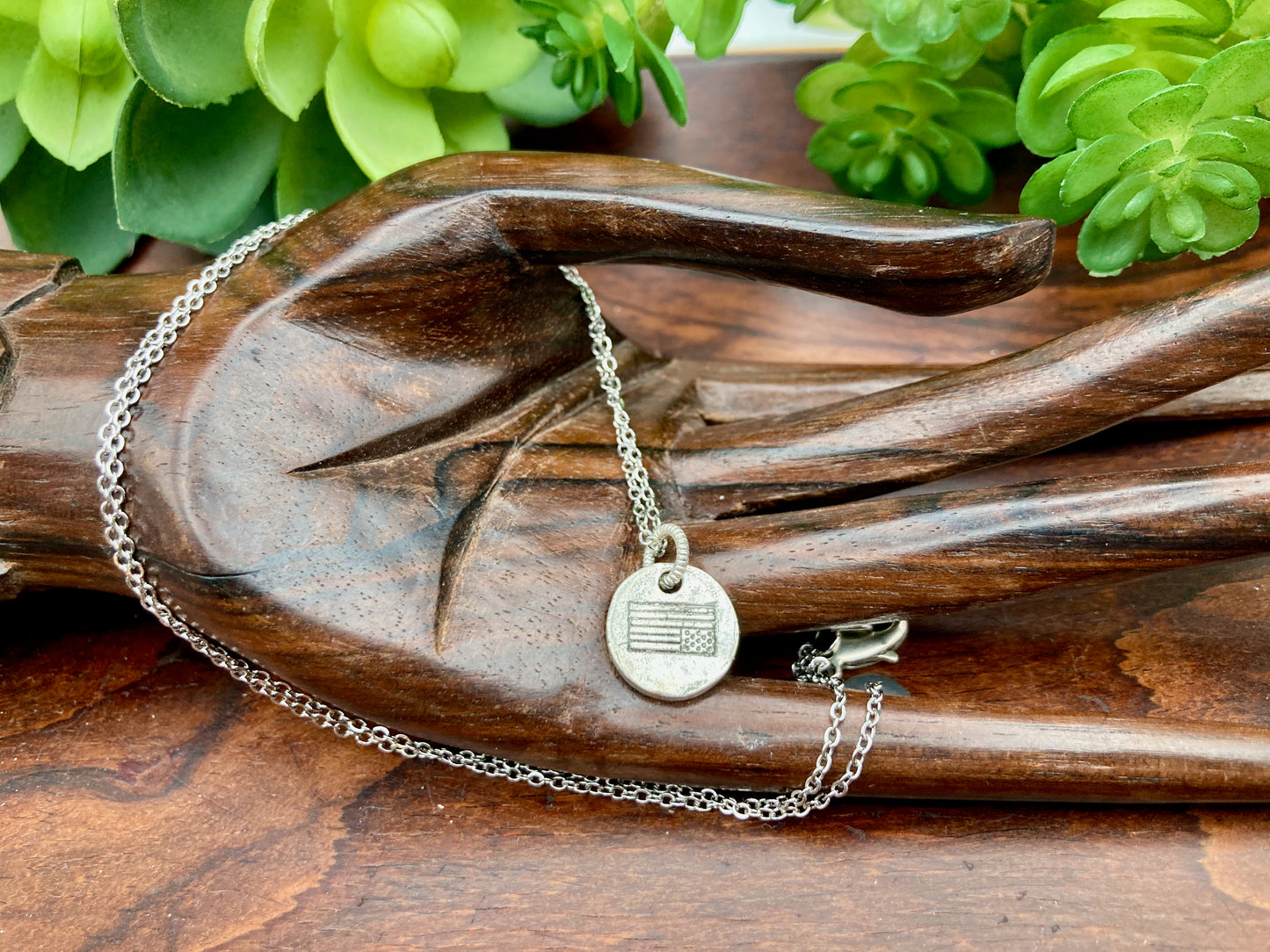 "Distress" American Flag Necklace in silver or gold