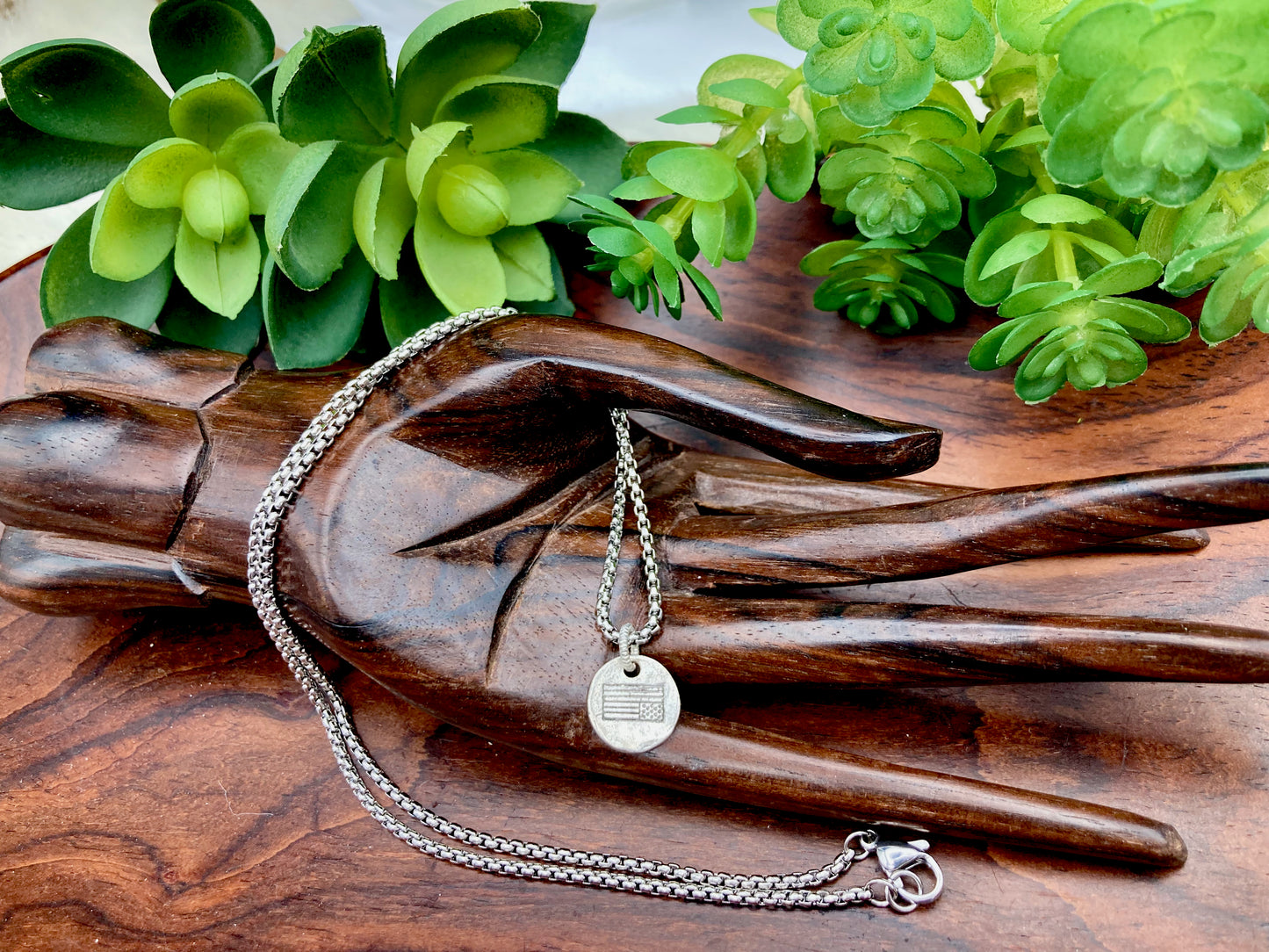 "Distress" American Flag Necklace in silver or gold