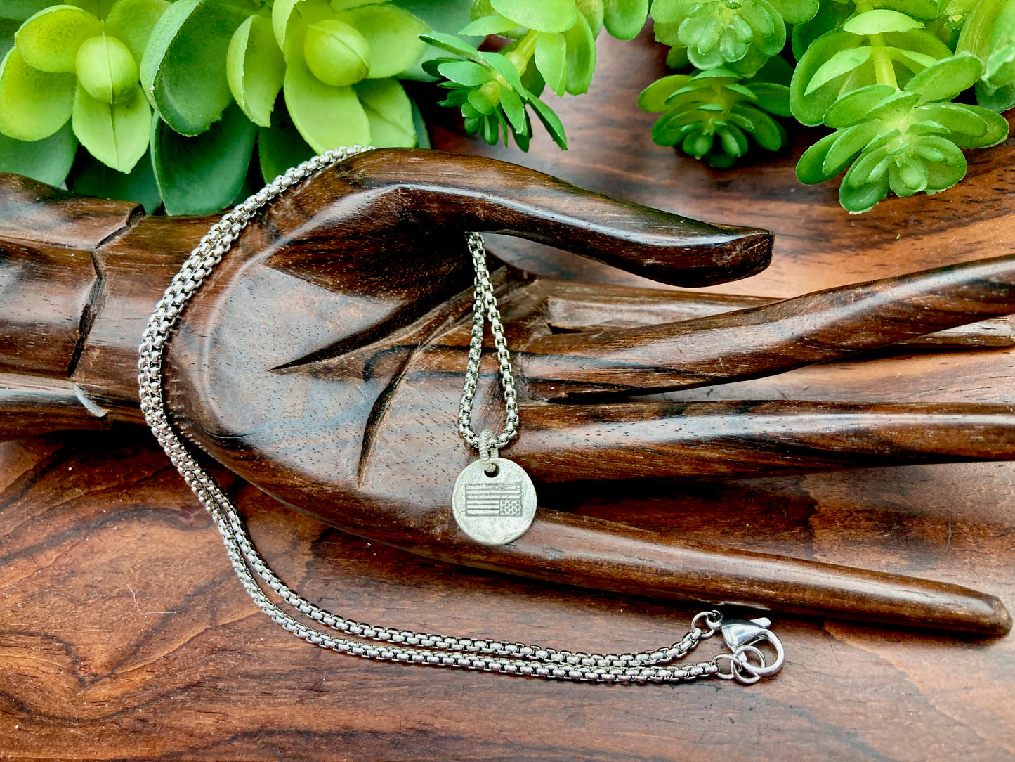 "Distress" American Flag Necklace in silver or gold