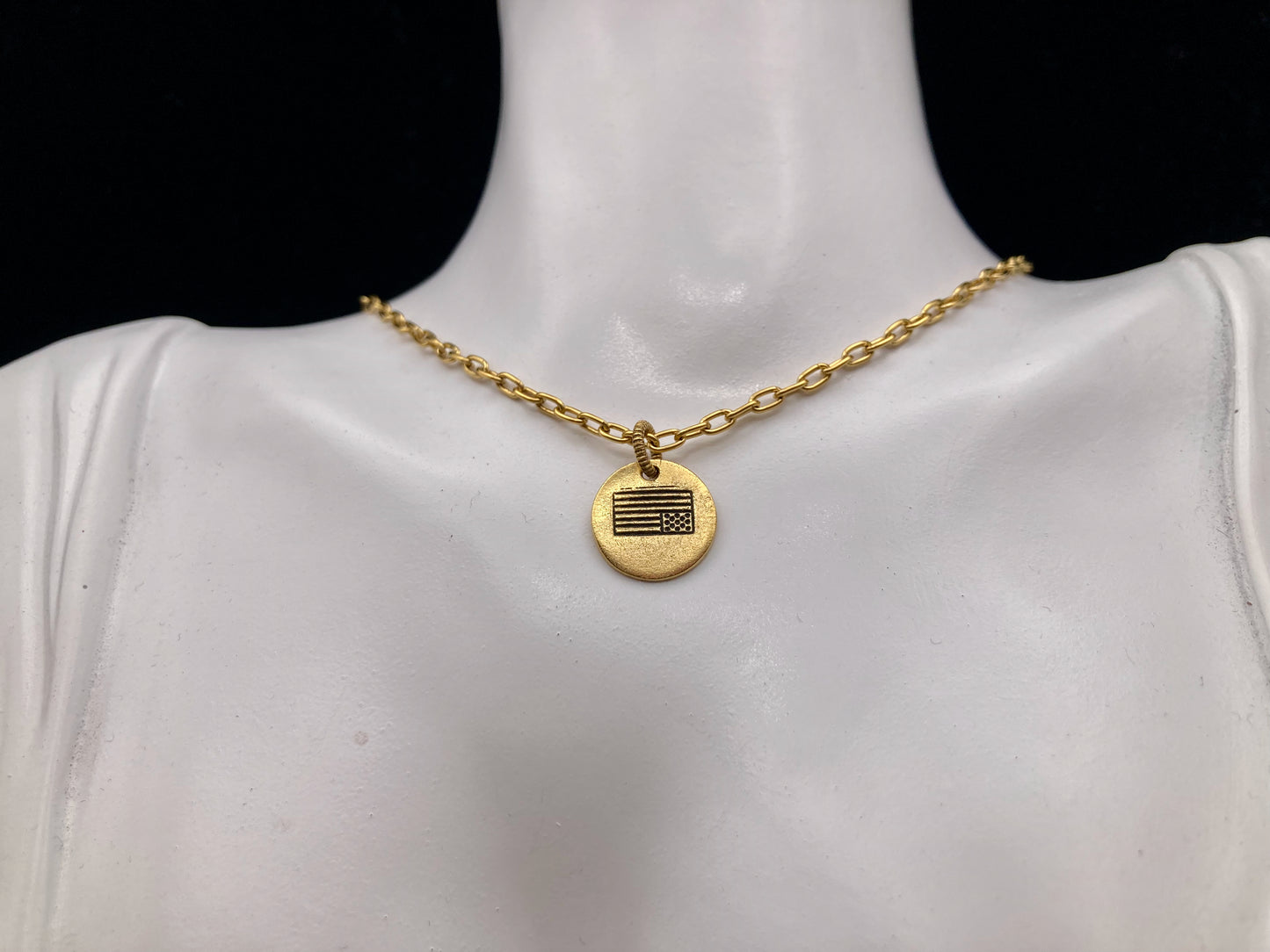 "Distress" American Flag Necklace in silver or gold