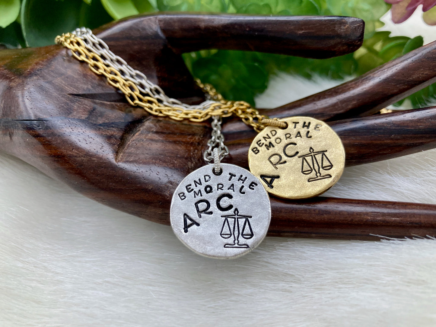 "Bend the Moral Arc" Necklace in silver or gold