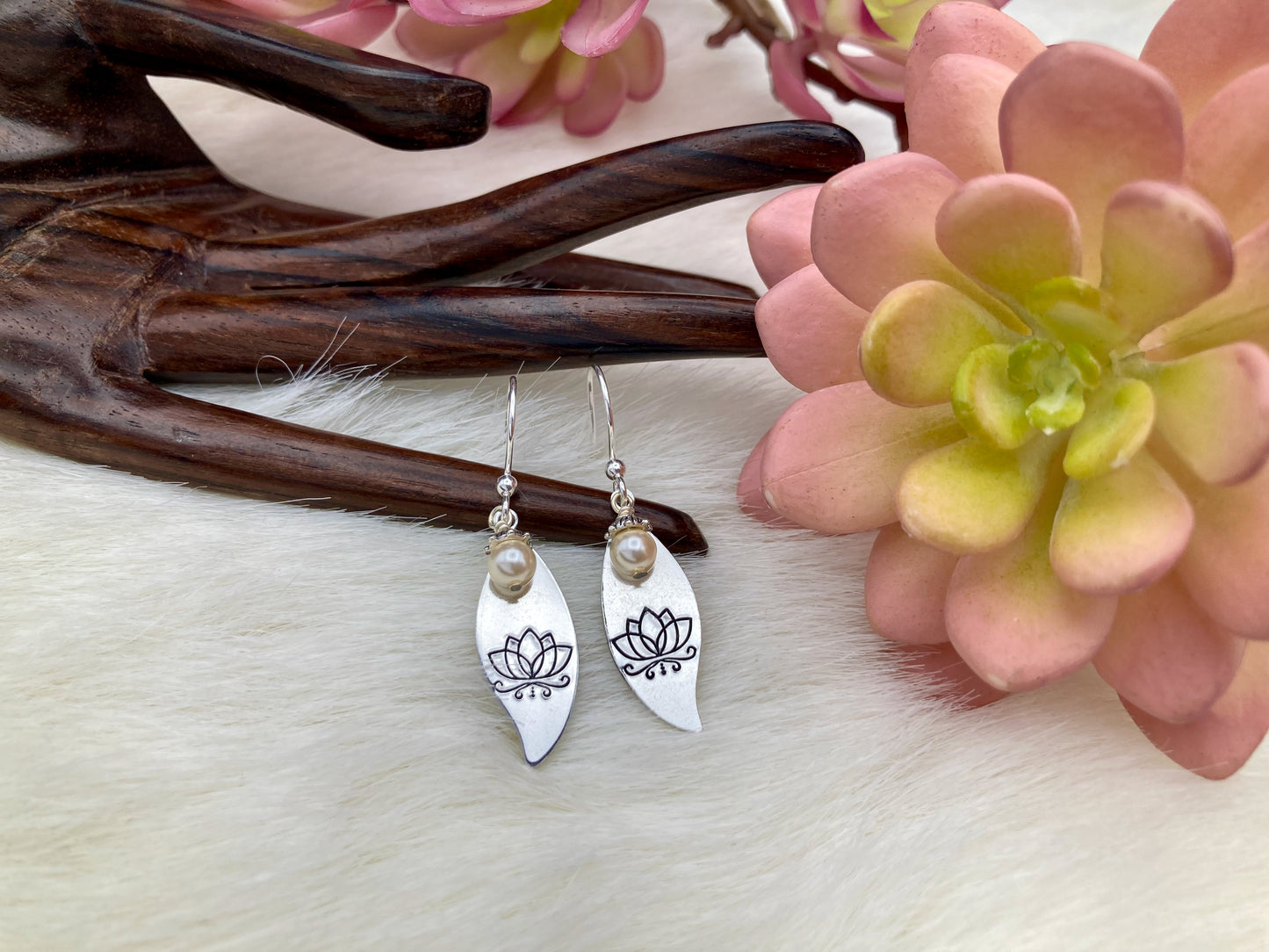 Lotus Pearl Earrings and Necklace