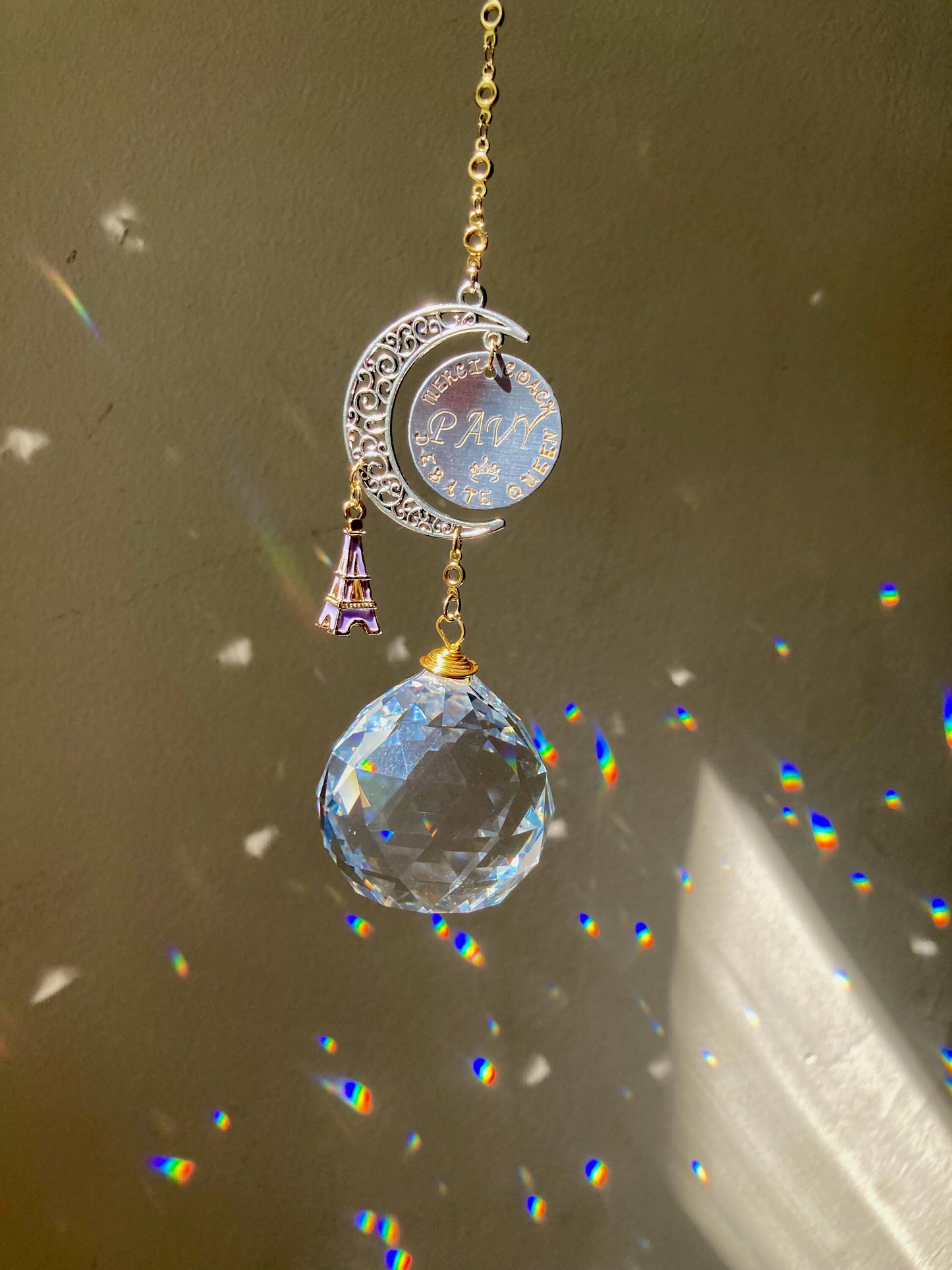 Personalized Sun Catcher Prism with birthstone, hand-stamped message.