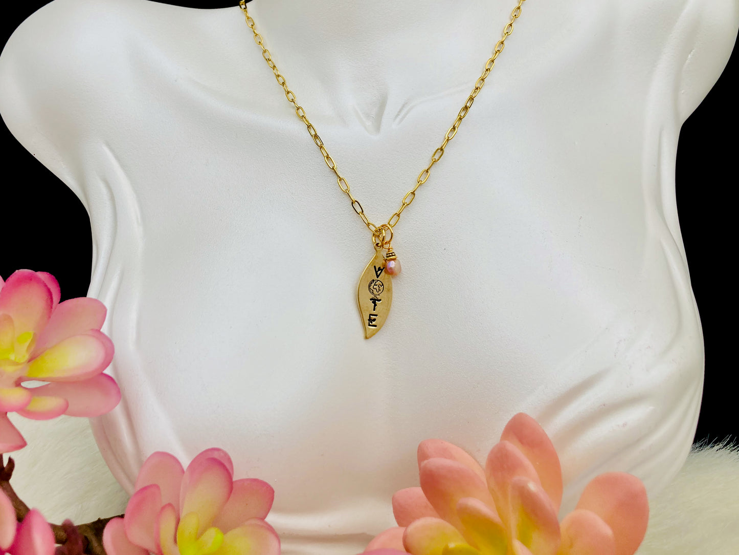 "Vote" Earth Necklace with pearl or crystal, in gold or silver