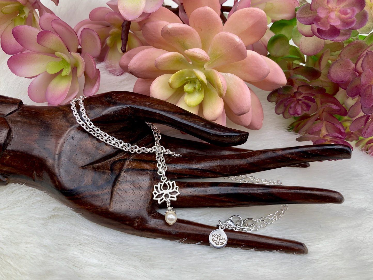 Lotus Earrings and Necklace with Pearl or Crystal